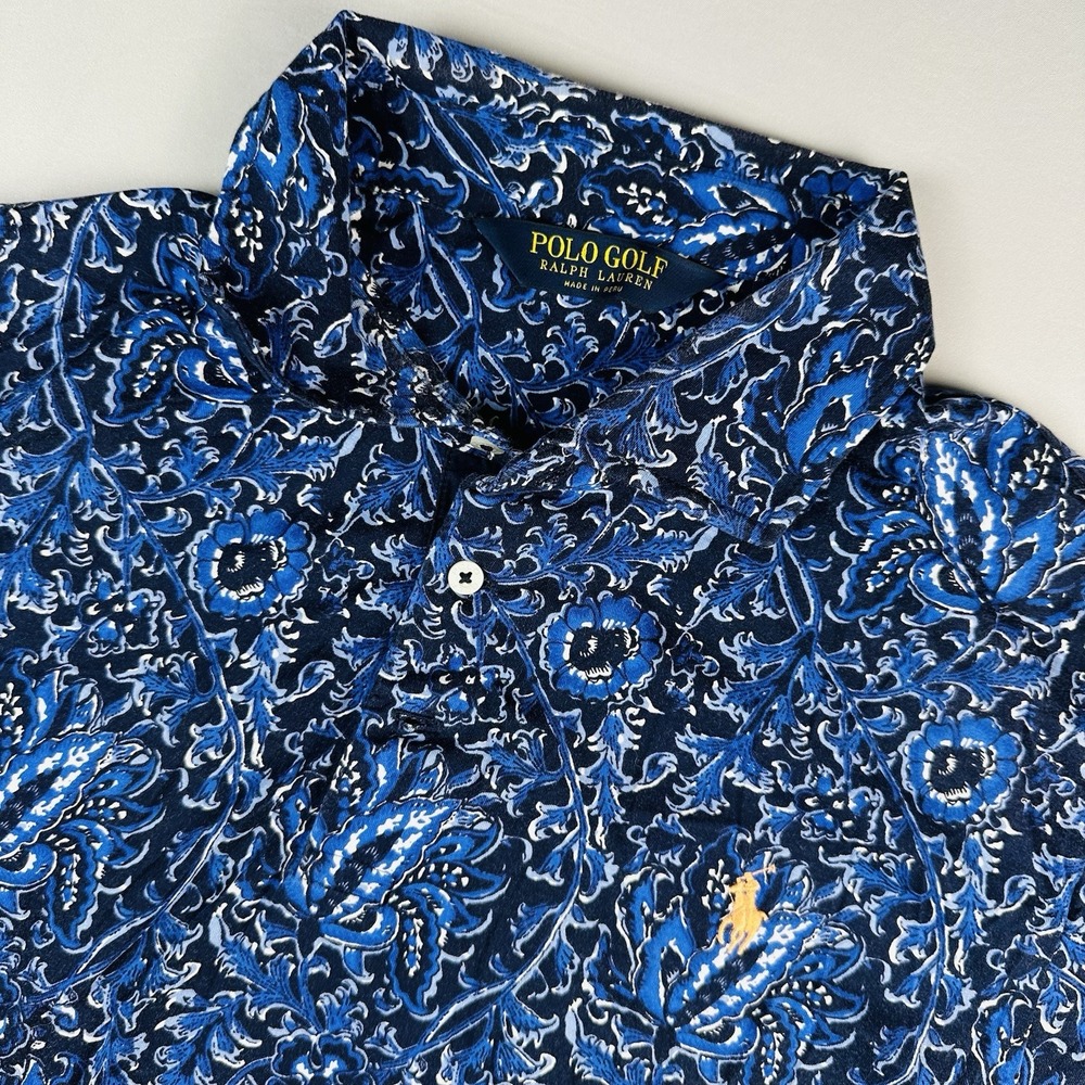 Polo Ralph Lauren Mens Large Polo Shirt Cotton Classic Fit Blue Polo Floral AOP